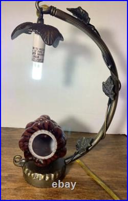 Hanging Glass Art Deco Grape Cluster Table Desk Lamp Arched Cast Metal Arm Vine
