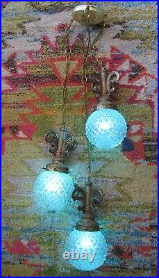 Hollywood Regency 3 Triple Globe Swag Light Chain Lamp Vintage MCM Clear WORKS
