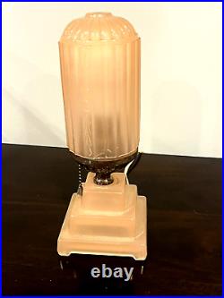 HouzeX Aka Houze Glass Co. Art Deco Coralex Pink Skyscraper Boudoir Lamp (19D)