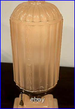 HouzeX Aka Houze Glass Co. Art Deco Coralex Pink Skyscraper Boudoir Lamp (19D)