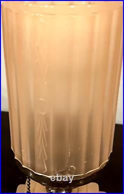 HouzeX Aka Houze Glass Co. Art Deco Coralex Pink Skyscraper Boudoir Lamp (19D)