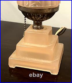 HouzeX Aka Houze Glass Co. Art Deco Coralex Pink Skyscraper Boudoir Lamp (19D)