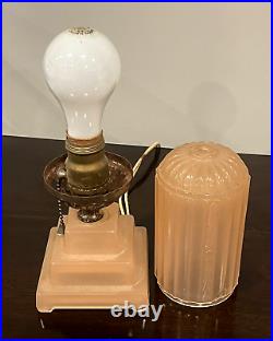 HouzeX Aka Houze Glass Co. Art Deco Coralex Pink Skyscraper Boudoir Lamp (19D)