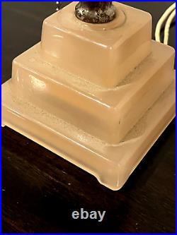 HouzeX Aka Houze Glass Co. Art Deco Coralex Pink Skyscraper Boudoir Lamp (19D)