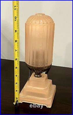 HouzeX Aka Houze Glass Co. Art Deco Coralex Pink Skyscraper Boudoir Lamp (19D)