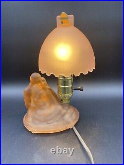 Houze Art Deco Pink Depression Glass Lamp With Shade