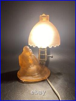 Houze Art Deco Pink Depression Glass Lamp With Shade