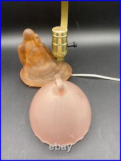 Houze Art Deco Pink Depression Glass Lamp With Shade