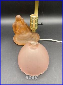 Houze Art Deco Pink Depression Glass Lamp With Shade