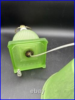 Houze Houzex Art Deco Green Uranium Glass Lamp And Shade