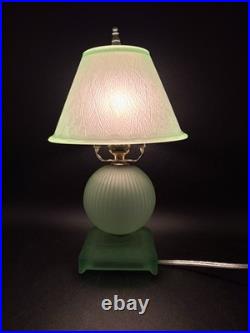 Houze Houzex Art Deco Green Uranium Glass Lamp And Shade