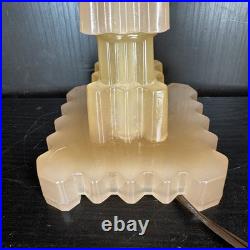 Houze Pink Glass Skyscraper Boudoir Table Lamp Art Deco Antique Vintage Glows
