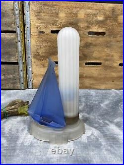 Houzex Art Deco Frosted Blue Sailboat Lamp