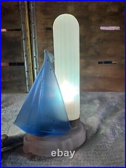 Houzex Art Deco Frosted Blue Sailboat Lamp