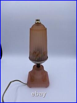 Houzex Art Deco Glass Table Lamp With Shade Pink frosted