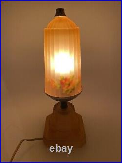 Houzex Art Deco Glass Table Lamp With Shade Pink frosted