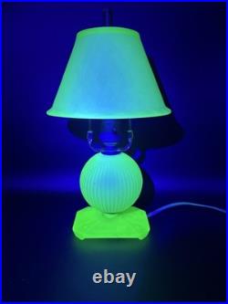 Houzex Art Deco Green Uranium Glass Lamp And Shade