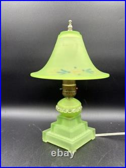 Houzex Art Deco Green Uranium Glass Lamp And Shade