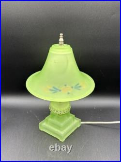 Houzex Art Deco Green Uranium Glass Lamp And Shade