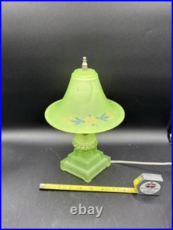 Houzex Art Deco Green Uranium Glass Lamp And Shade