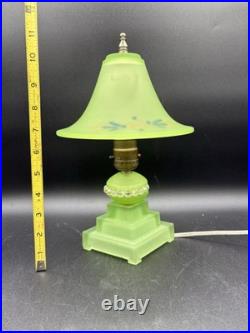 Houzex Art Deco Green Uranium Glass Lamp And Shade