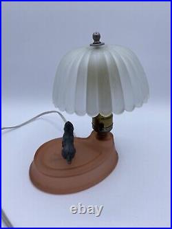 Houzex Art Deco Scotty Glass Table Lamp With Shade Pink frosted