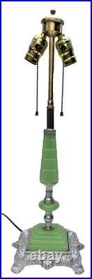 Houzex Table Lamp Base Art Deco Nile Green Silver Leaf Finish Ready to Use Base