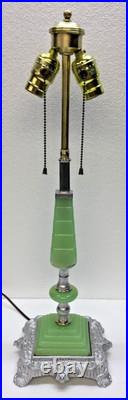 Houzex Table Lamp Base Art Deco Nile Green Silver Leaf Finish Ready to Use Base