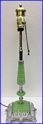 Houzex Table Lamp Base Art Deco Nile Green Silver Leaf Finish Ready to Use Base
