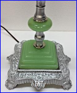 Houzex Table Lamp Base Art Deco Nile Green Silver Leaf Finish Ready to Use Base