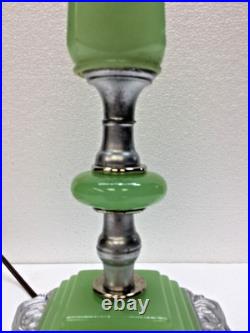 Houzex Table Lamp Base Art Deco Nile Green Silver Leaf Finish Ready to Use Base