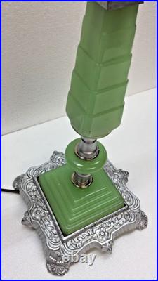 Houzex Table Lamp Base Art Deco Nile Green Silver Leaf Finish Ready to Use Base