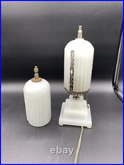 Houzex White Art Deco Glass Table Lamp With Extra Shade