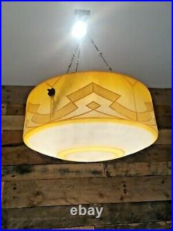 Huge Art Deco 30's Geometric Design Glass Flycatcher Ceiling Lamp Light Shade