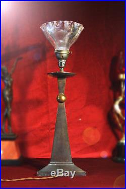 Iconic 1960 art deco Seattle space needle bronze lamp prismatic holophane shade