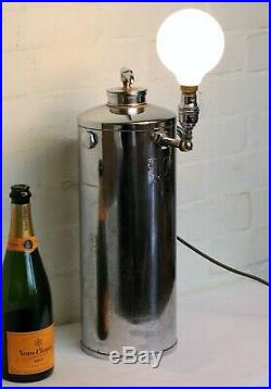 Industrial Table Lamp Large & Unique Chrome Art Deco Fire Extinguisher Upcycled