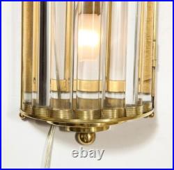 Italian Art Deco Brass Glass Rod Sconce Lamps 1930s Style Wall Light Pair Vtg