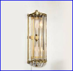 Italian Art Deco Brass Glass Rod Sconce Lamps 1930s Style Wall Light Pair Vtg
