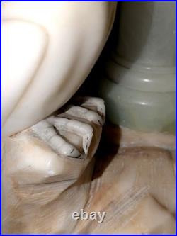 Italian Art Deco Carved Alabaster Marble Cockatoo & Rare Green Parrot Bird Lamp