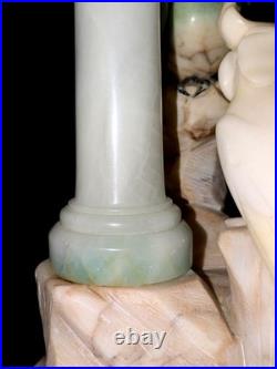 Italian Art Deco Carved Alabaster Marble Cockatoo & Rare Green Parrot Bird Lamp