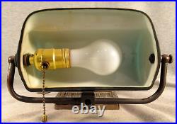 Item ANTIQUE 1920-1930'S ART DECO BANKER LAMP EMERALITE GREEN GLASS SHADE BRASS