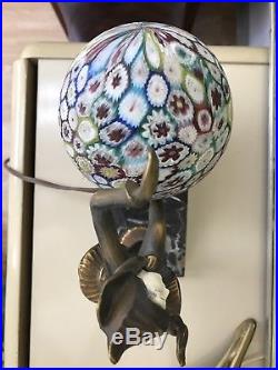 JB Hirsch Gerdago Art Deco Millefiori Bronze Pixie Harlequin Lamp Marble On Base