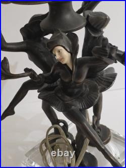 JB Hirsh 1930s Antique 3 Harlequin Pixie Art Deco Bronze Lamp (Extremely Rare)