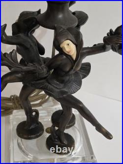 JB Hirsh 1930s Antique 3 Harlequin Pixie Art Deco Bronze Lamp (Extremely Rare)
