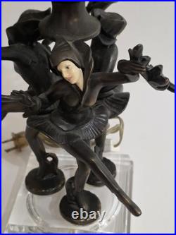 JB Hirsh 1930s Antique 3 Harlequin Pixie Art Deco Bronze Lamp (Extremely Rare)