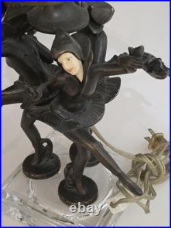 JB Hirsh 1930s Antique 3 Harlequin Pixie Art Deco Bronze Lamp (Extremely Rare)