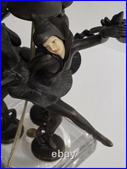 JB Hirsh 1930s Antique 3 Harlequin Pixie Art Deco Bronze Lamp (Extremely Rare)