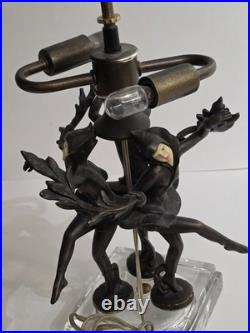 JB Hirsh 1930s Antique 3 Harlequin Pixie Art Deco Bronze Lamp (Extremely Rare)