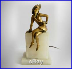 J B Hirsch Sophisticated Lady art deco lamp gilt girl on marble 1925