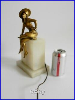 J B Hirsch Sophisticated Lady art deco lamp gilt girl on marble 1925